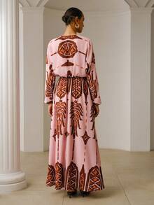 ZEYLAH Vestido de mujer con estampado geométrico y mangas tipo murciélago - Rosa vieja - Ver 4