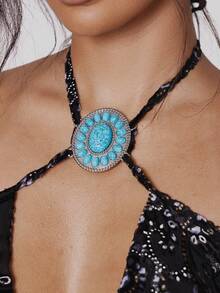 MUSERA Đầm ngắn cổ yếm đính sequin và hạt cườm, chi tiết viền xếp ly, thích hợp cho mùa xuân hè, lễ hội, gợi cảm, kỳ nghỉ ở Ibiza, phong cách cao bồi Y2K, phá cách. - màu đen - Xem 6