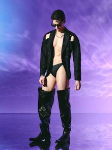 DSELFIQUE Men O-Ring Detail Solid Swim Brief Solid Racer Brief - Black - View 3