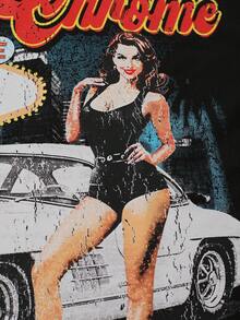 ROMWE MEN Street Life Camiseta de tirantes holgada con estampado de retrato borroso y decoración de remaches para hombre - Negro - Ver 6
