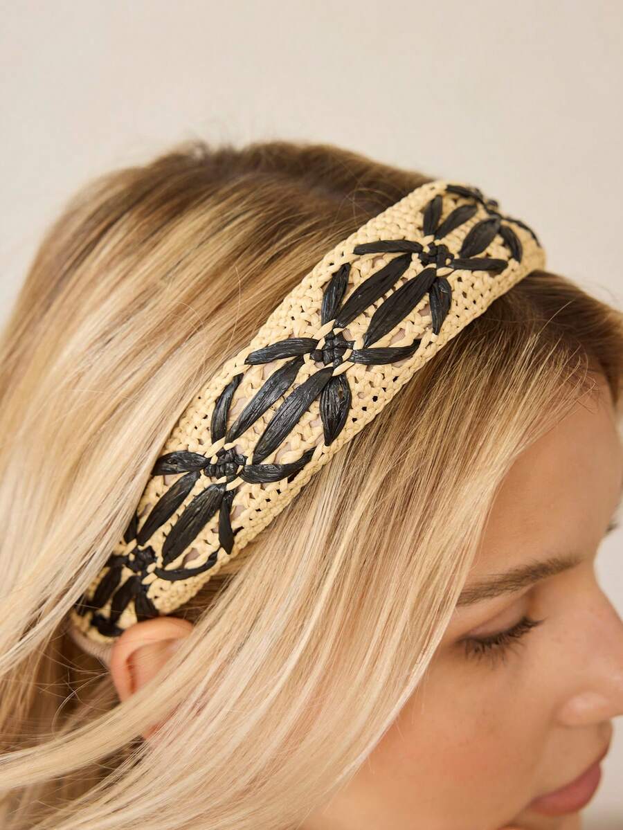 MOTF PREMIUM Băng đô thời trang bện màu vàng và đen bản rộng - Vàng đen - Xem 2