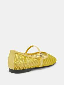 Bailarinas de malla para mujer, cómodas y transpirables con punta cuadrada, zapatos planos con suela suave y de moda - Amarillo - Ver 9