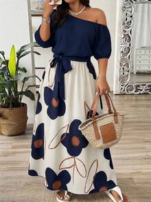 Weeklong Vestido casual de talla grande con estampado de flores en bloques de color y patchwork - Multicolor - Ver 5