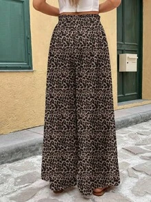 SHEIN Frenchy 女士休闲阔腿裤，豹纹印花，女士夏季服装 - 彩色 - 查看 2