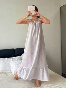 Áo ngủ nữ mềm mại, thân thiện với da, họa tiết cây dừa sọc hồng. - Màu Hồng baby - Xem 6
