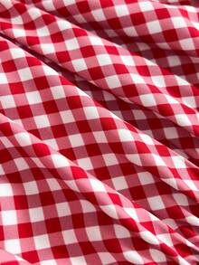 Flirla Women's Summer Plaid Print Square Collar, Lace Trim Chest Tie, Back Shirred Blouse Vacation Red And White Plaid Cute - Red - View 5