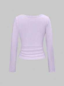 ROMWE J-Fashion Cute Deer Embroidered Lace Blouse Paired With Deer Print Flare Pants, Autumn/Winter - Mauve Purple - View 6