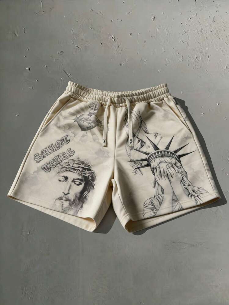 ROMWE MEN Men's 2026 Spring, Summer & Autumn Digital Print Shorts, Sporty Casual Fashion Shorts - Apricot - View 4