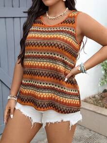 SHEIN VCAY Plus Size Women's Colorful Crochet Flower Knitted Tank Top For Summer - Multicolor - View 3