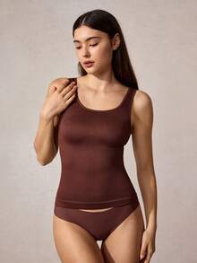 Veilyse 1件女款無縫塑形收腰顯瘦白色塑身上衣，適合夏季 - 棕色 - 查看 5
