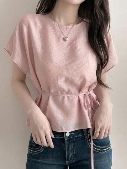 DAZY Women's Solid Color Round Neck Casual Versatile Daily Wear Shirt