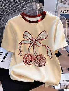 Resyla Nueva camiseta de cuello redondo con estampado de cerezas de cristal, edición de verano - Multicolor - Ver 5