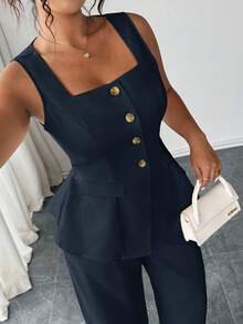 Elenzga 大尺碼女款優雅辦公室套裝 女士商務休閒商務專業服裝 正式服飾 優雅商務休閒洋裝 商務休閒正式優雅襯衫 優雅工作套裝 商務休閒女裝優雅 優雅正式派對 優雅服飾 優雅套裝 女士正式休閒優雅 正式優雅西裝 - 藏蓝色 - 查看 3