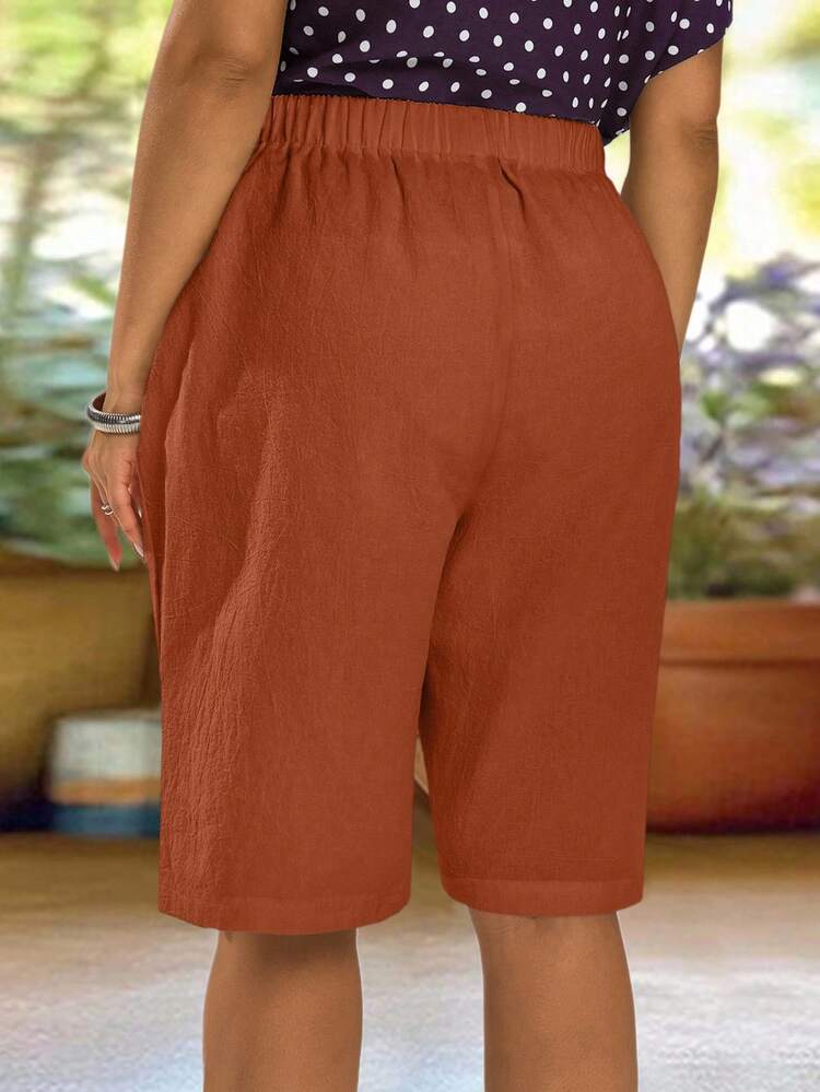Plus Size Women's Knee-Length Casual Shorts, Street Style, Soft & Comfortable With Pockets, Suitable For Casual Wear, Music Festivals, Spring & Summer