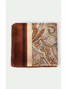 Noxbound 1条70*70厘米方形真丝围巾，女士缎面印花头巾，可作领巾、发带、时尚头巾、披肩、围巾 - 焦糖腰果花 - 查看 2