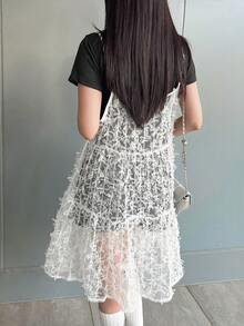 FRIFUL 女士格子吊带背心，蝴蝶结肩带，A字型多层拼接休闲背心，秋夏季 - 白色 - 查看 3