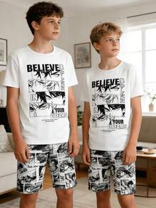 Teenage Boys' Mecha/Armor Warrior Print Short Sleeve Snug Fit Pajama Set - Multicolor - View 2