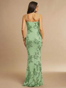 Fitted Strappy Dress With 3D Floral Print - Champagne - View 2