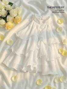 SHEIN MOD Petite 白色多层荷叶边露脐上衣，可爱上衣，抹胸上衣，优雅版型，露背上衣，新年上衣，派对上衣，露肩上衣，女士休闲前扣宽肩带简约衬衫，适合日常穿着，复古服饰，女装，情人节穿搭 - 白色 - 查看 2