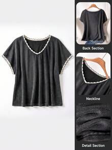 CosyJoli Plus Size Women's T-Shirt, Washed Black Snowflake Casual Top Spring/Summer Outfit Women Casual Dress For Women Cute Casual Tops Casual Tops Women Women Cute Tops - Black - View 6