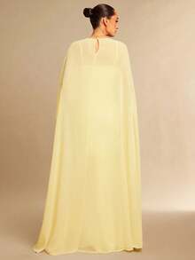 雪纺披肩和缎面优雅连衣裙 - 淡黃色 - 查看 2