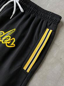 PAVTROS Plus Size Men's Loose Letter & Striped Print Basketball Shorts Football - Black - View 3