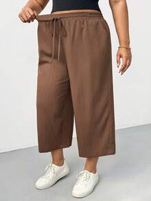 SHEIN Essnce Plus-Size Women's Spring/Summer Fashion Casual Loose Comfortable Everyday Basic Versatile Slimming Elastic Waist Multi-Color Basic Wide-Leg Pants 3 Pack,Women Bottom,Spring Outfits,Simple Style,Baggy Pants Pleated Pants Elastic Waist Pants For Women Wide Leg Pants Comfortable Pants 3 Pack Pants - Multicolor - View 8