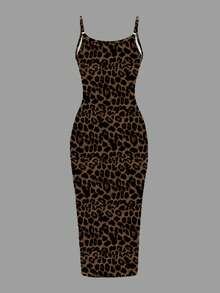 Slaydiva Casual Leopard Print Fitted Plus Size Slip Dress - Multicolor - View 2