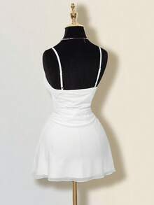 ICON Vestido corto de verano para mujer, de color blanco, sexy, para vacaciones, salidas, fiestas, elegante, de unicolor, con pliegues, con tirantes finos y con estilo - Blanco 2 - Ver 8