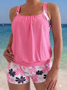 Swim Lushoire 2pcs/Set Beachside Resort Vacation Spaghetti Strap Bikini Set, Spring/Summer - Pink - View 4