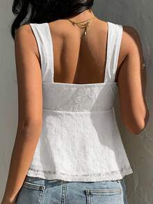 SHEIN EZwear 女士白色针织背心，适合度假穿着 - 白色 - 查看 2
