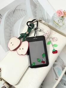 Kawaii 1. 高性价比、甜美卡通、精致时尚、百搭多色皮革立体仿真切片，填充棉花的苹果树脂圆珠，闪亮水钻，半透明樱桃，绿叶，波点，爱心蝴蝶结，黑色亚克力滑动卡套，校园卡套，明星卡套，名片套，交通卡套，DIY钥匙扣配件，包包挂件，适合上班族、追星族、学生派对、日常佩戴、节日礼物 - 多色-148 - 查看 13