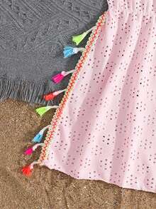 Cubrecuerpo de ganchillo con encaje para niñas, vestido colorido con flecos a la moda y lindo, adecuado para verano, playa, vacaciones - Rosa - Ver 5