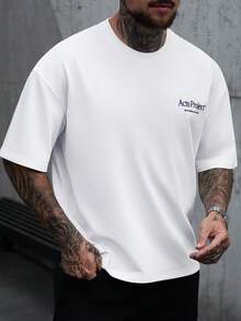 Manfinity Homme Áo thun nam in chữ, kiểu dáng thường ngày, thích hợp cho mùa hè. - trắng - Xem 2