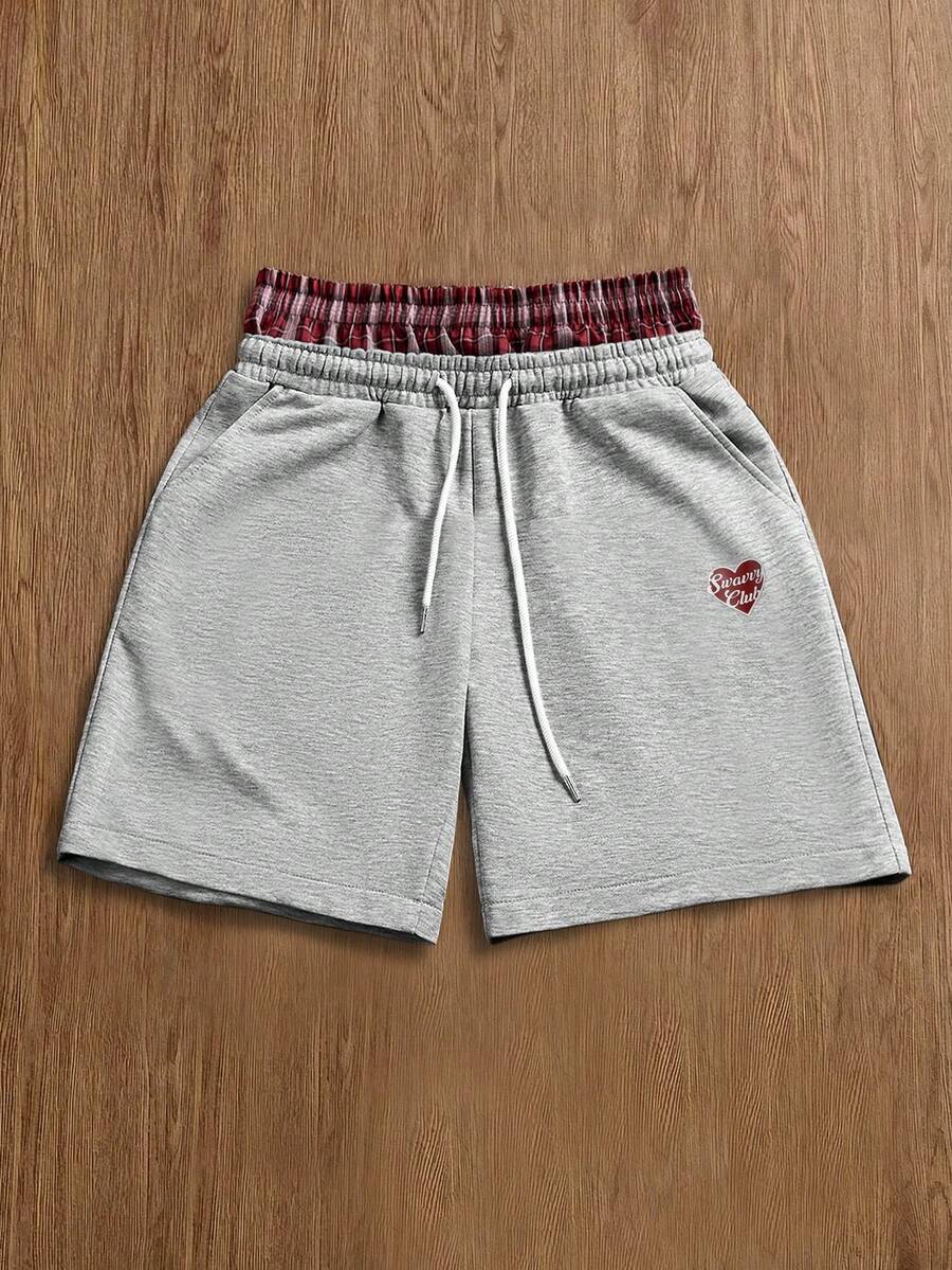 SWAVVY Men's Summer Casual Loose Shorts, Standard Size, Gray Color Block Waistband - Grey - View 1