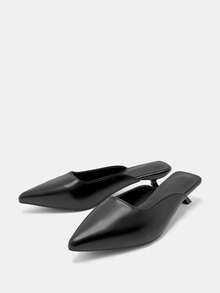 Dép lê mũi nhọn mùa hè 2025 cho nữ, sandal đế thấp hở gót, giày lười thời trang gót mỏng, gót nhọn. - màu đen - Xem 3