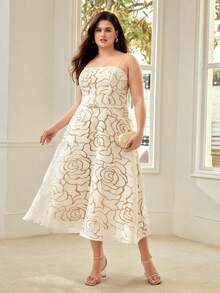 MOTF PREMIUM PLUS SIZE ELEGANT STRAPLESS ROSE FLORAL A-LINE SLIP DRESS, SOPHISTICATED LADY FORMAL GOWN FOR SUMMER - White - View 5