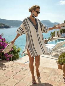 Breezaya Đầm kẻ sọc thanh lịch dành cho nữ, thích hợp cho kỳ nghỉ. - Nhiều màu - Xem 5