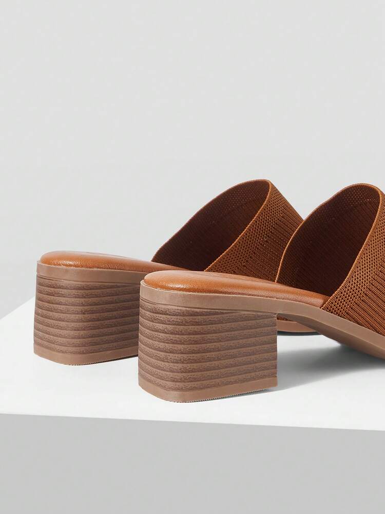 SUMMER CAMEL WOVEN SQUARE HEEL ONE PIECE SLIPPERS FASHION CASUAL SOLID COLOR WOMEN'S HIGH HEEL SANDALS