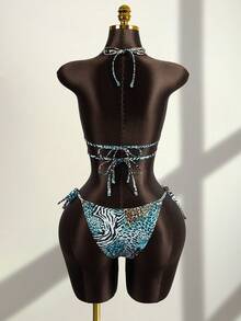 Zestiva Bộ 2 món dành cho nữ, họa tiết động vật và hoa ngẫu nhiên, gồm áo hai dây và bikini gợi cảm, thích hợp cho mùa hè. - Nhiều màu - Xem 2