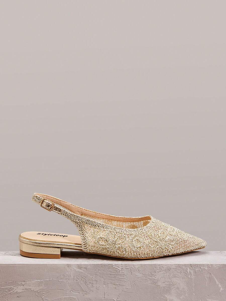 Styleloop 女士搭扣设计休闲平底鞋 - 金色 - 查看 1