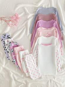 7件套/随机2件套女童可爱花卉仙女印花修身长袖上衣和裤子家居服套装 - 彩色 - 查看 2