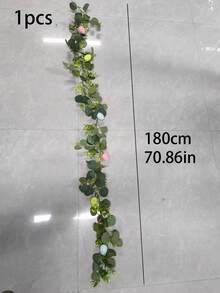 1/3件，180厘米/70.86英寸，满天星和桉树叶花环，饰以复活节彩蛋，复活节藤蔓花环，人造绿色藤蔓，适合复活节装饰、家居装饰、房间装饰、礼品、餐桌装饰、户外装饰 - 彩色 - 查看 3