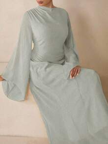 Modelyn Elegant Chiffon Pastel Color Dress, Suitable For Teachers, Back To School, Plus Size, Autumn - Green - View 5