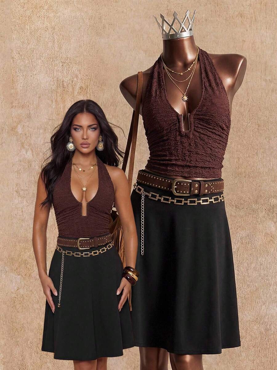 Elin Vora Váy màu trơn Giải trí - màu đen - Xem 1