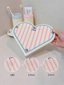 Muroi Mono 1PC Large Diatomite Quick Drying Non Slip Absorbent Heart Pattern Pink Bathroom Countertop Storage Mat With Drainage Rack For Toothbrush Cup Soap Cosmetic Organizer Home Bath Accessories - Multicolor - View 5