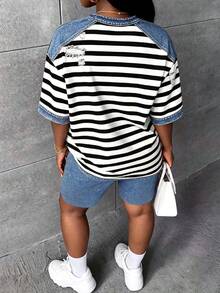 Slaydiva Bộ 2 món áo thun và quần short kẻ sọc phối màu dành cho nữ. - Nhiều màu - Xem 2