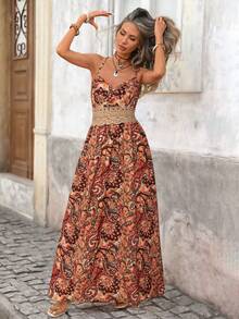 Brillora Vestido vintage con estampado de leopardo, con tirantes huecos y vuelo para mujer - Color caoba - Ver 2