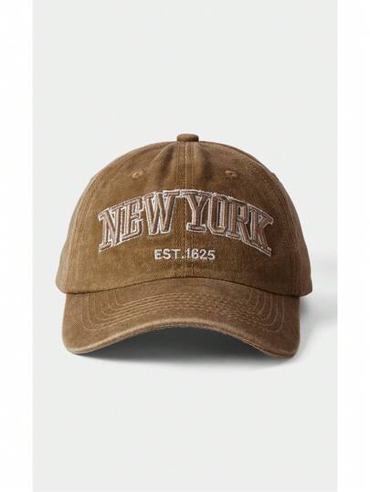 Noxbound 1pc Unisex Embroidered "NEW YORK" Washed Baseball Cap, Adjustable Casual Sun-Protection Snapback Hat
