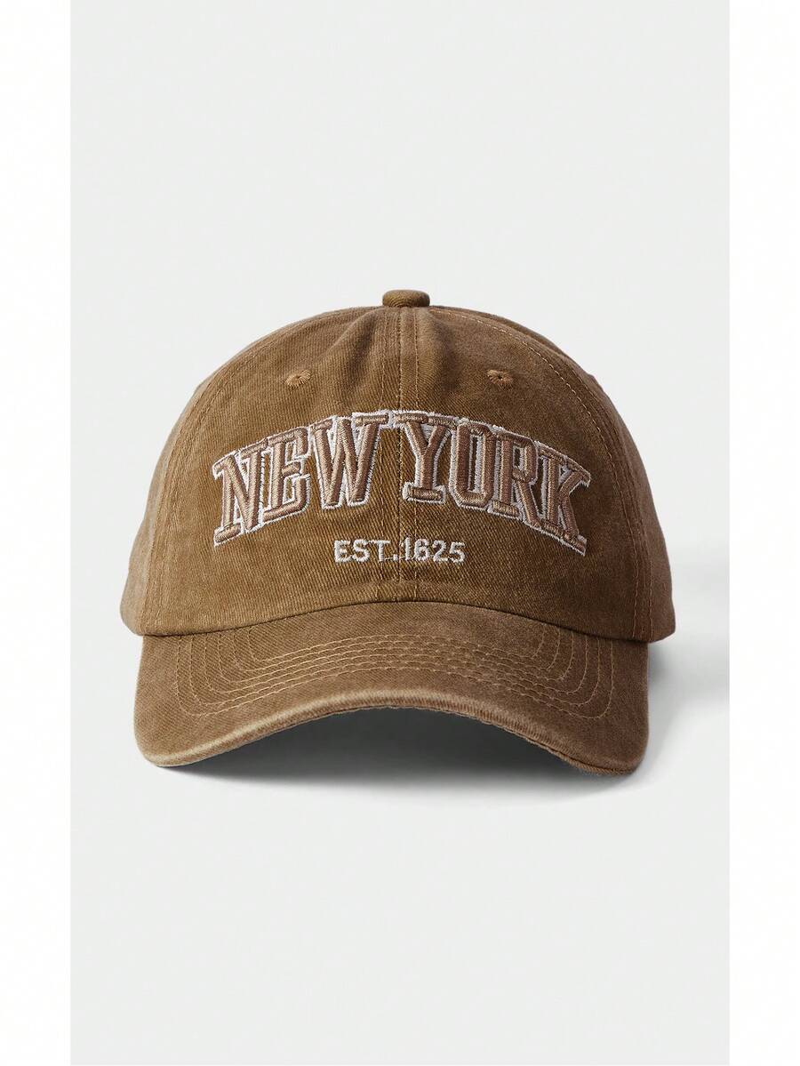 Noxbound 1pc Unisex Embroidered "NEW YORK" Washed Baseball Cap, Adjustable Casual Sun-Protection Snapback Hat - Khaki - View 1